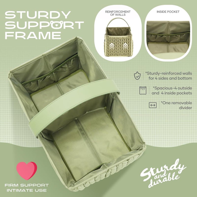 LUKJOJO Luxurious Baby Diaper Caddy, Nursery Storage Basket for Newborn Essentials, Travel Baby Basket for Diapers Baby Wipes, Organizer Tote Bag Storage Bin, Baby Shower Gifts(Sage Green) - Image 3